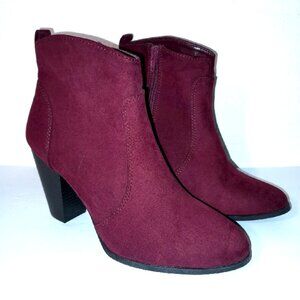Express Women's Maroon Burgundy Cranberry Ankle Boots Square Heel Booties Sz 9